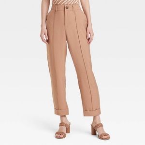 Brown Pintuck Ankle Slim Fit Pants | Sz 6 | New